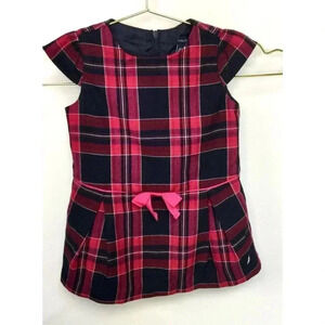 Nautica Baby Pink Black Plaid Cap Sleeve Pleated Lined Bow Sheath Dress Size 18M